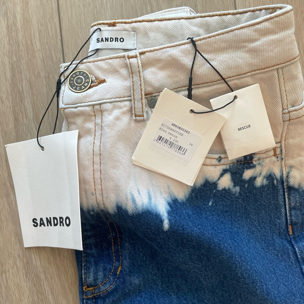 Sandro High Rise Blue and White Jeans with Classic Design